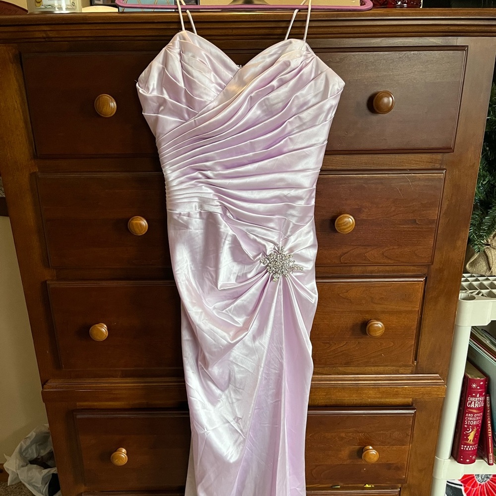 Cinderella Light Purple Lilac Satin Spaghetti Strap Formal Prom Dress Size S